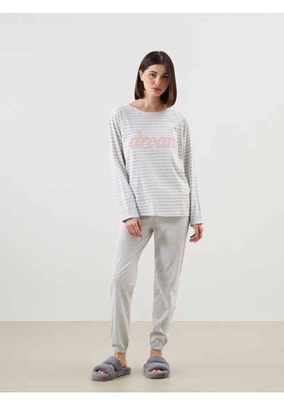 Lcw Dream Gri Bisiklet Yaka Çizgili Kadın Pijama Takımı