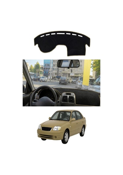 Hyundai - Accent Admire-milenyum 2000-2005 Uyumlu Torpido Koruma Kılıfı - Taba Şeritli