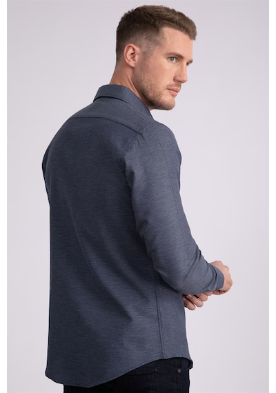 Tudors Slim Fit Dar Kesim Armürlü Erkek Gömlek-22225 Lacivert