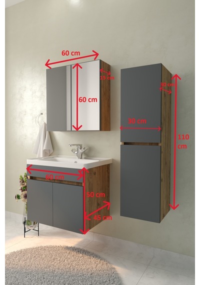 Tokyo 65 Cm Havlu Dolaplı Aynalı Banyo Dolabı Takımı Seramik Lavabolu Mdf Gövde Antrasit Gri - Atlantik Çam Tokyo 65 Cm Havlu Dolaplı Aynalı Banyo Dolabı Takımı Seramik Lavabolu Mdf Gövde Antrasit Gri - Atlantik Çam