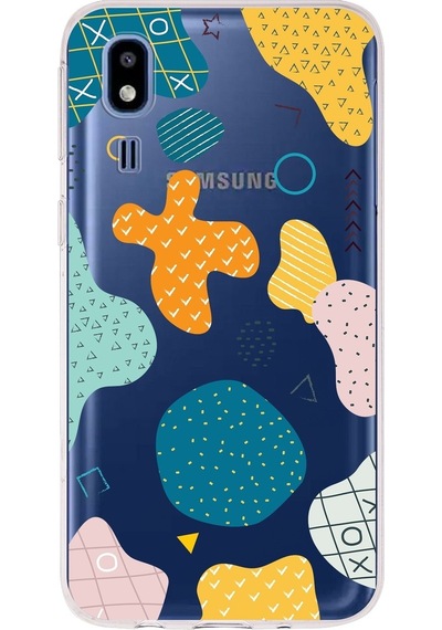 Samsung Galaxy A2 Core Uyumlu Kapak Geometrik Şekiller Tasarımlı Şeffaf Silikon Kılıf Şeffaf