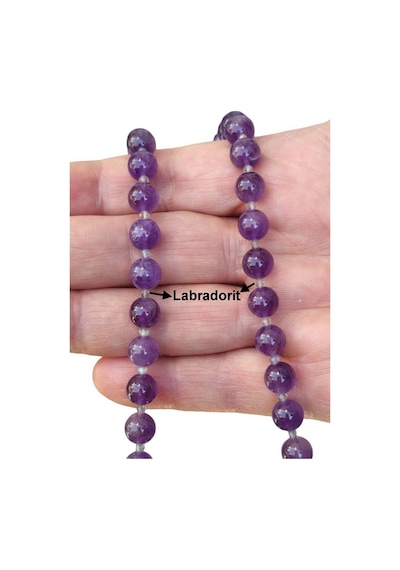 50 Cm Ametist Kolye, Araları Labradorit 319-3 Mor