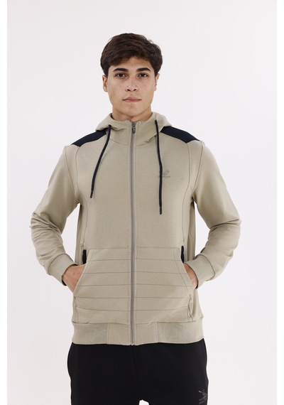 Rowinger Omuz Panel Detaylı Fermuarlı Kapüşonlu Erkek Sweatshirt Green