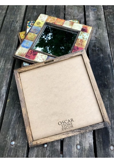 Oscar Stone Decor Oscar Stone Ahşap Çerçeveli Mozaik Doğaltaş Ayna 33 Cm X 33 Cm Balkon Aynası Ayn-023 Diğer