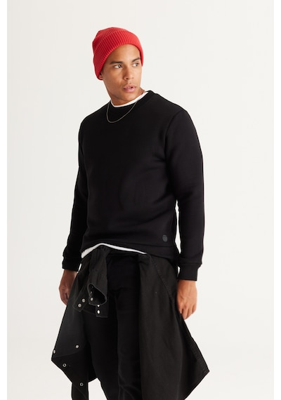 AC&Co / Altınyıldız Classics Standart Fit Normal Kesim İçi Polarlı Bisiklet Yaka Erkek Sweatshirt Siyah