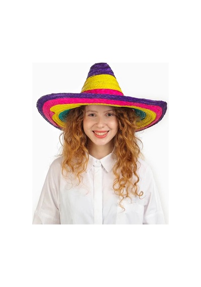 Sombrero Meksika Şapkası Renkli Örme Hasır Çocuk Boy Standart