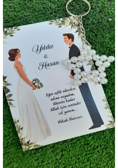 30 Adet Wedding Design İnci Yıldız Anahtarlık - Nikah Hatırası -