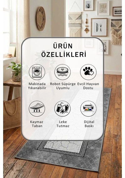Delta Salon Mutfak Yatak Odası Yıkanabilir Yolluk Açık Gri