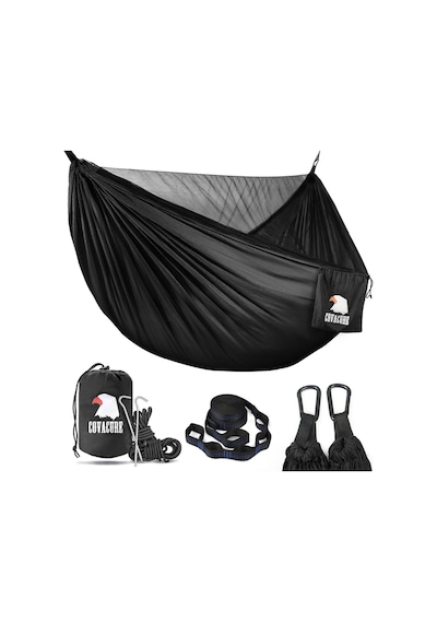 Covacure Cibinlikli Hamak, 2 Kişilik, 350 Kg Kapasiteli, 290 X 140 Cm Salıncak Siyah Covacure Cibinlikli Hamak, 2 Kişilik, 350 Kg Kapasiteli, 290 X 140 Cm Salıncak Siyah