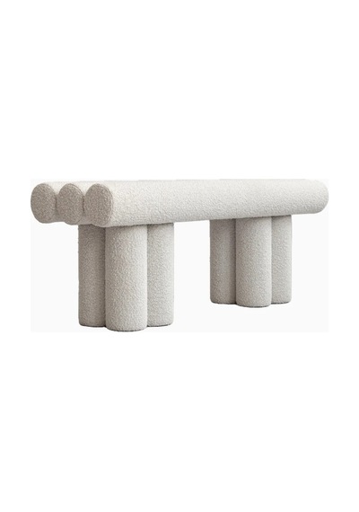 101 Copenhagen Hiro Bouclé Minimalist Tasarım Dekoratif, Kırık Beyaz Bench Dikdörtgen Puflar