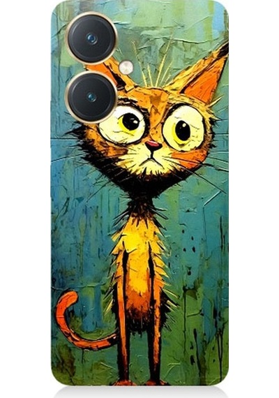 Vivo Y27 Uyumlu Meraklı Şapşik Kedi Desenli Silikon Kılıf