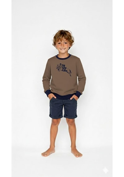 Coupon Çocuk Sweatshirt / Logo Baskılı Kahve