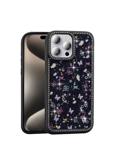 Apple iPhone Uyumlu 15 Pro Kılıf Taşlı Ve Simli Tasarım Zore Azra Kapak 1