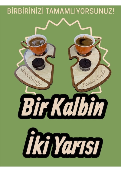 Kalp Şekilli Kahve Sunum Tepsisi, Aşk Kahve Sunumluğu, Kahve Sunum Bardak Fincan Altlığı Banu