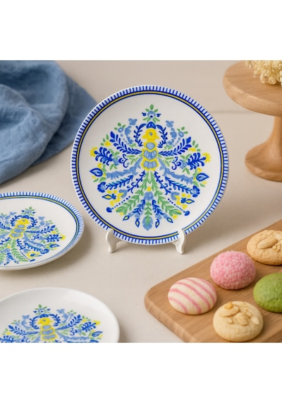 Grandora Renkli Desenli 6'lı Pasta Servis Tabağı 20 Cm - Şık Çiçekli Pasta Ve Tatlı Tabağı Seti Çok Renkli