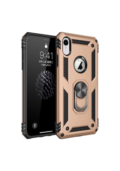 Cosmotex Newface Apple iPhone Uyumlu  Xr Kılıf Sofya Yüzüklü Silikon Kapak - Gold
