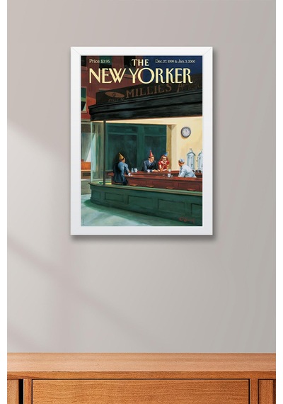 The New Yorker Çerçeveli Tablo December 27 1999 - Edward Sorel Nighthawks Gece Kuşları Tablosu