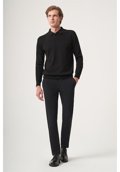İmza Siyah Polo Yaka Uzun Kol Örme Comfort Fit Pamuklu Kazak 1012265007