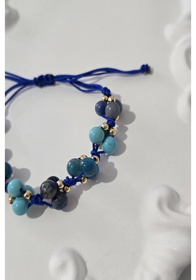 Sertifikalı Boğaz Çakrası Doğaltaş Bileklik Lapis Lazuli, Turkuaz, Sodalit, Apatit Lacivert