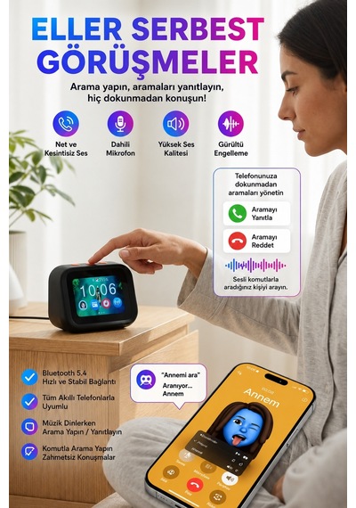 Yapay Zeka Sesli Asistan Akıllı Bluetooth Hoparlör AI Sohbet 21 Dil Çeviri Dokunmatik Ekran Dijital Masa Saati Bluetooth 5.4