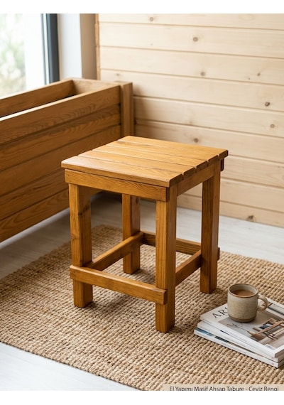 Ahşap Çok Amaçlı Tabure 30 30 40cm Açık Ceviz