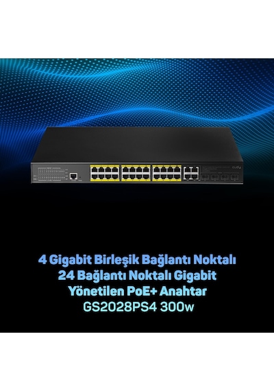 Cudy GS2028PS4 4 Port Combo 1 Port Konsol 24 Port Gigabit 300 W Poe Switch