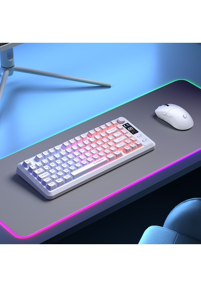 Rampage Rm-k87 Zeron Beyaz Kablosuz Rgb Oyuncu Klavyesi 2.4g + Bluetooth 75% Q Türkçe Gaming Klavye
