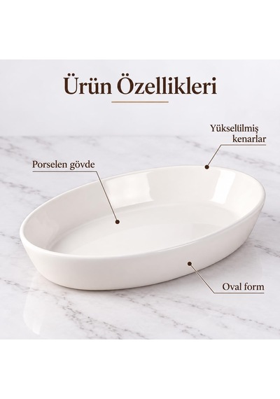 Lexroo Porselen Büyük Kayık Tabak 23 14 Cm, Beyaz Oval Servis Ve Sunum Tabağı