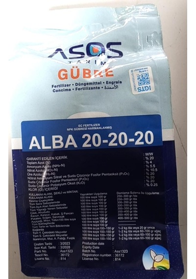 Asos Tarım Alba 20-20-20 - 1 Kg - Genel Amaçlı Npk Gübresi 1 kg