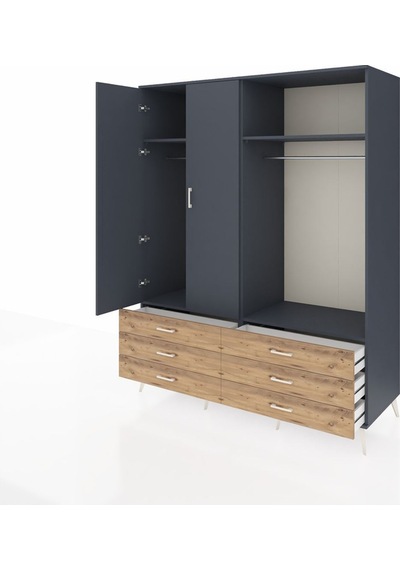 Kronos Gardrop 4 Raflı 6 Çekmeceli 2 Askılı 176x59x221 Antrasit-antrasit/çam Antrasit/çam Kronos Gardrop 4 Raflı 6 Çekmeceli 2 Askılı 176x59x221 Antrasit-antrasit/çam Antrasit/çam