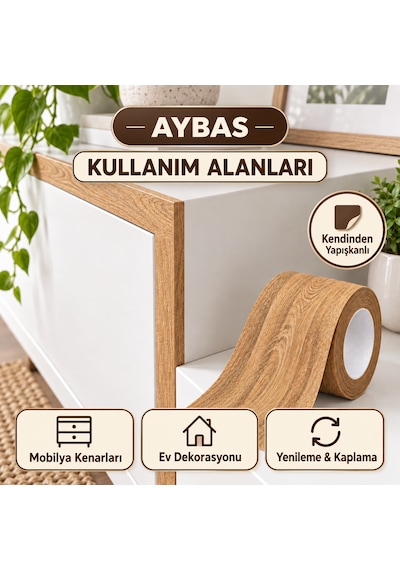 Aybas 10 Cm X 5 Metre Açık Meşe Ahşap Desenli Kumaş Yapışkan Bant Mobilya Kaplama Ve Tamir Şeridi
