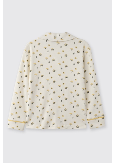 Panço Kız Çocuk Çiçek Desenli Pijama Takımı Ekru