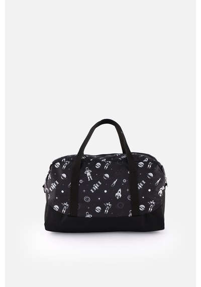 İcone Bag Baskılı Spor Çanta, Cepli Spor Çanta, Fermuarlı Detaylı Çocuk Spor Çanta, Siyah