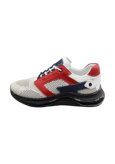 King Shoes Hakiki Deri Kalın Taban Erkek Sneaker Beyaz - Kırmızı