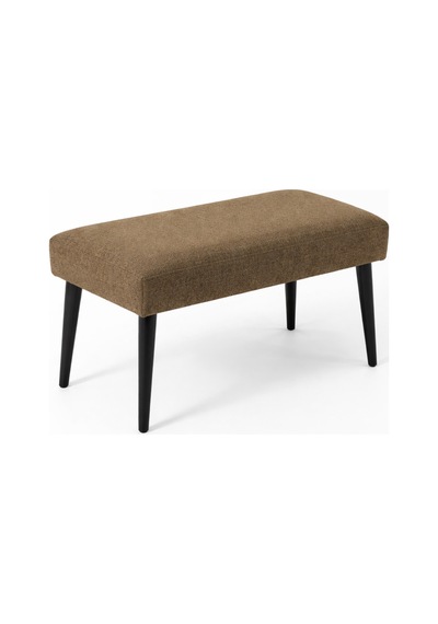 Waterybrook Bench Bank - Keten Kumaş - Siyah Ahşap Ayaklı - 90x45 Cm - Modern Retro Tasarım - Oturma Pufu Kahverengi