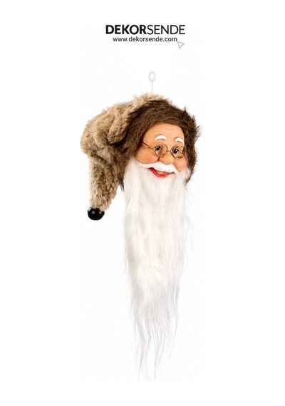 Yılbaşı Süsü Noel Baba Kafası Mini Kürk Şapkalı Kahve 25 Cm