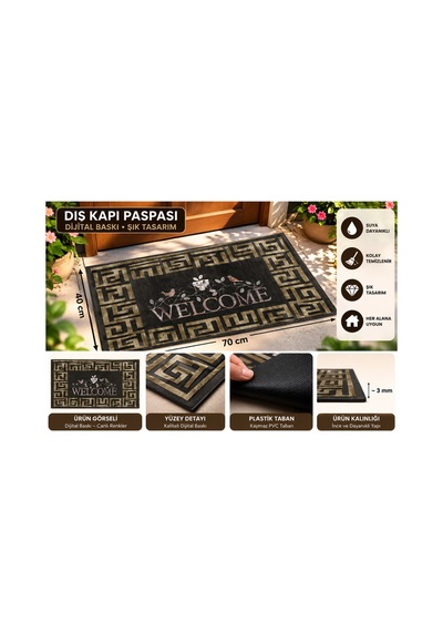 Dekoratif Dış Kapı Paspası Dijital Baskılı, Kaymaz Pvc Plastik Tabanlı, Şık Desenli Kapı Önü Paspası 40x70 Cm Kahverengi - 937312887 Kahverengi Dekoratif Dış Kapı Paspası Dijital Baskılı, Kaymaz Pvc Plastik Tabanlı, Şık Desenli Kapı Önü Paspası 40x70 Cm Kahverengi - 937312887 Kahverengi