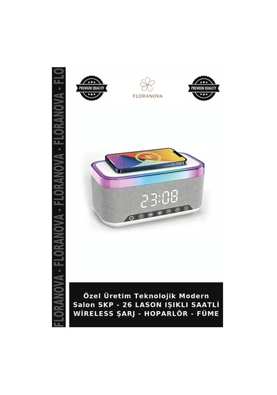 Özel Üretim Teknolojik Modern Salon Skp - 26 Lason Işıklı Saatli Wireless Şarj - Hoparlör - Füme