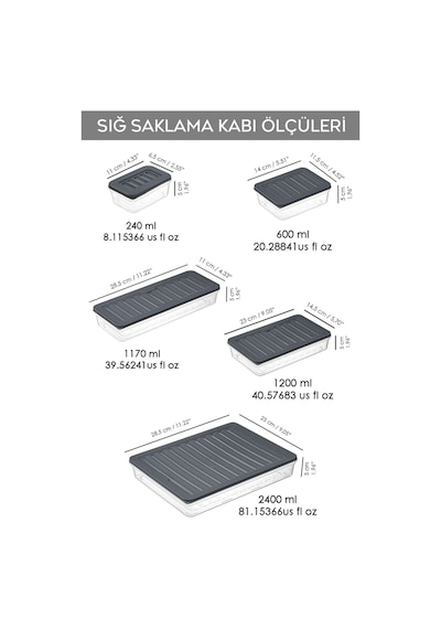 24'lü Buzdolabı Organizer Set Düzenleyici Saklama Kabı Derin Ve Sığ Mikrodalga Difriz Kabı Antrasit