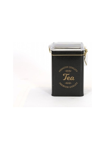 Evle Sn Tea Desenli Kilitli Kapaklı Dikdörtgen Metal Saklama Kabı Siyah 1 L 7.5 x 10 x 15 CM Siyah