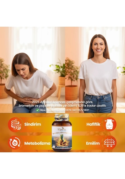 Kiperin Bromelain 2500 Gdu & Papain - Doğal Proteolitik Enzim 30 Kapsül & 700mg Akıllı Gıda Takviyesi