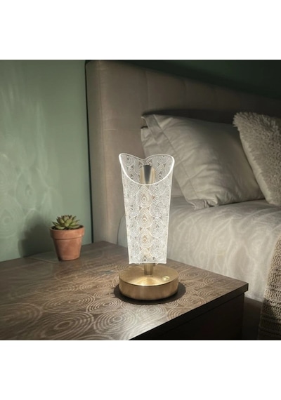 Açık Silindirik Kristal Damla Model Led Masa Lambası Gold Tabanlı, Dokunmatik, 3 Renk Işık Modlu, Şarjlı Mo Çok Renkli