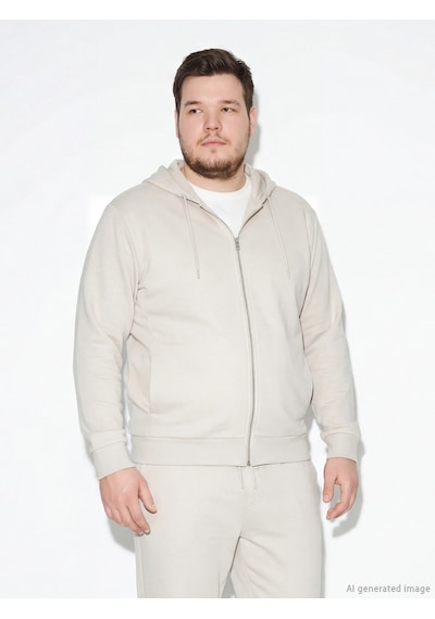 Lcwaıkıkı Basic Bej Kapüşonlu Erkek Fermuarlı Sweatshirt