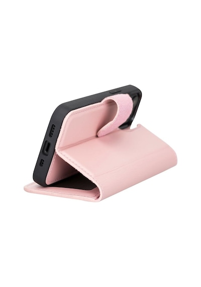 Apple Uyumlu  iPhone 13 Mini Deri Cüzdanlı Kılıf Nu2 Pembe