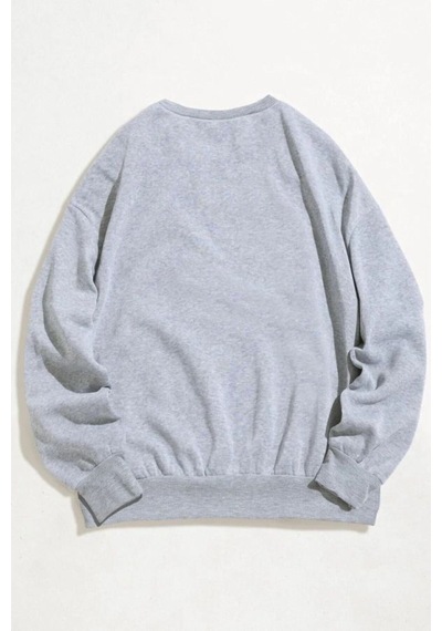 Los Angeles Yazı Tasarım Sweatshirt - Gri Baskılı Oversize Kalın Kışlık Bisiklet Yaka Gri