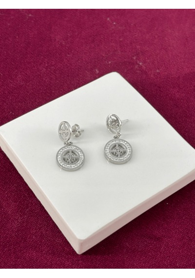 Ortası Çiçekli Ve Küçük Taşlı Sallantılı Silver Küpe Silver