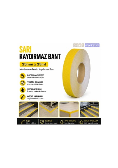 Sarı Merdiven Ve Zemin Kaydırmaz Bant 25mm X 25mt Kaymaz Antislip Bant Bant Marketim