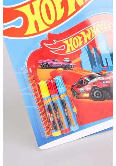 Dekomus İle Lisanslı Hot Wheels Boyama Defteri Ve 6 Adet Boya Kalemi Boyama Seti Ahşap
