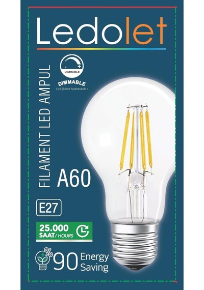 Ledolet 4w Filamentli Led Ampul A60 E27 Dim Vintange Rustik Lamba Sarı Işık 2700k