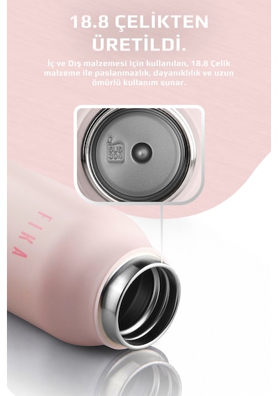 Neoflam Fika Rento Sızdırmaz Vidalı Kapaklı Geniş Ağızlıklı Kolay Taşınabilir Çelik Termos 600 Ml Pembe